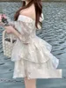 Festklänningar vintage elegant nät lolita klänning kvinnor puff hylsa prinsessan fairy a-line en bit koreansk ruffle mini