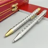 Bollpoint Pen Luxury All Metal Graved Mönster Barrel Thin Style Santos Golden / Silver Trim Writing Smooth