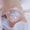 Relógios de pulso BS Elegante Big Dial Mulheres Assista Famosas Marcas de Luxo Strass Rosa Ouro À Prova D 'Água Aço Feminino 2024