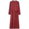 Casual Dresses Women Wine Elegant Real Silk Dress O-Neck Chic Party A-LINE Folds Summer For Office Big Swing Vestido