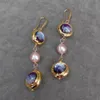 KKGEM 1011mm Purple Pearl 16mm Murano Glass Freshwater Cultured Dingle Long Hook Earrings 240401