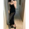 Gentle Style Satin High-End Feeling Swing Collar Chain Suspender Dress for Womens Spring and Summer Wear Backless Side Slitt Sexy