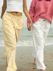Spodnie damskie Combhasaki Y2K Cleanfit szeroka noga długa swobodna luźna druk w paski retro elastyczne spodni z kieszeniami