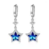 Dangle Oorbellen 925 Sterling Zilver Blauw Kristal Zirkoon Pentagram Voor Damesmode Sieraden Geschenken