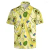 Polos pour hommes Plantes hawaïennes Citron 3D Polos imprimés pour hommes Vacances d'été T-shirts à revers Street Bouton à manches courtes T-shirt Vêtements