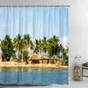 Shower Curtains Summer Seaside Beach Curtain Hawaiian Coconut Tree Blue Sky Lake Scenic Waterproof Fabric Bathroom Decor With Hooks
