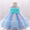 Robes de noël pour petites filles, vêtements de princesse pour 1er anniversaire, en dentelle, à fleurs colorées, pour fête de mariage, pour enfants