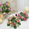 Decorative Flowers 22CM Candle Rings Candlestick Wreath European Artificial Rose Christmas Decoration Window Props Table Wedding Arrangement