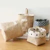 Storage Bags Jute Cotton Linen Bag Desktop Basket Hanging Pocket Organizer Toy Cosmetic Sundries Box Decor
