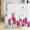Zasłony prysznicowe sprężyna kolorowe kwiaty roślina zasłony Tulip Butterfly Wzór łazienkowy Wodoodporny z haczykiem zmywującym poliestrowy
