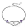 Kedja S925 Sterling Silver Armband Set With Natural Amethyst Zirconia Heart Shaped Womens Armband Charmiga smycken Present Bröllop Jycken Q240401