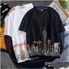 Heren T-shirts Zomer Heren T-shirts met korte mouwen Katoen Koreaanse stijl Stad Landschap Gebouw Print Losse O-hals Kleding Zwart Wit Fash Dh2Zm