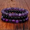 Chain 8mm Natural Stone Bracelet 3Pcs 1 Set of Diamond Rose Pink Quartz Amethyst Hematite Bracelet Q240401