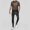 Mens T-Shirts Transparent Y Mesh T Shirt 2022 New See Through Fishnet Long Sleeve Muscle Undershirts Nightclub Party Perform Top Tees Dhs4L