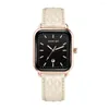 Wristwatches Ladies Square Watch Elegant Quartz With Rhombus Texture Dial Adjustable Faux Leather Strap Date For Exquisite