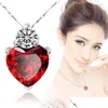 Pendant Necklaces Valentine Gift Necklace Ladies Red Garnet Heart Crystal Luxury Girl Jewelry Chain Drop Delivery Pendants Dhfud