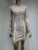 Casual Dresses Women Celebrity Sexy Long Sleeve Feather White Mini Pearl Bodycon Gowns Dress 2024 Elegant Evening Party Club