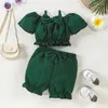 Kleidung Sets Kleinkind Baby Mädchen Sommer Shorts Outfit Einfarbig Nette Kurzarm Kalte Schulter Top Blase Kleinkind Kleidung