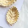 Plates Small Golden Leaf Tray Decorative Gold Trinket Dish Jewelry Bowl Vanity Birthday Gift For Women Home Decor