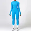 Rib Yoga Jumpsuits Womens Tracksuit Yoga Set Workout Long Sleeve Zipper Sportswear Gym Set Workout Clothes for Women240325