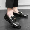 Shoes New Arrivals Loafers for Men Buckled Shiny Black Leather Shoes SlipOn Office & Career Dress Shoes Big Size 3847