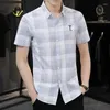 Camicie eleganti da uomo Abbigliamento Top da uomo a maniche corte con tasche e camicette da uomo Maniche stile coreano da ufficio a righe in cotone S