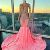 Party Dresses Pink Luxury Women Long Black Girls Prom Sparkly Mermaid Style Beaded Crystals Gowns