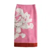 Rokken Bazaleas Roze Bloemenprint Vrouw Lange Rok Leuke Hoge Taille Potlood Voor Vrouwen Vintage Lente Split Party