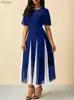 Urban Sexy Dresses Plus Size Womens Chiffon Patch Work Shorts Slove Casual Tuing Midi Dress Fashionable A-Line Pleated Casual Party Dress Y240402