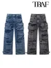 Женские джинсы, модные двухцветные карманные украшения 2024 года для повседневного дизайна и прямые женские брюки