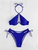 2024 Cutout Push Up Bikini Solid Swimsuit Women Halter Swimwear Female Bathers Bathing Swimming Swim Suit Beachwear 240322