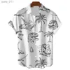 Herren lässige Hemden schwarz-weiße hawaiianische T-Shirt-Hemd-Hemd Netter Dinosaurier Print Herren Kleidung Hemd Revers übergroße Kurzarm T-Shirt Bluse 240402