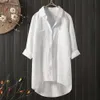 COREAN SOLID SOLID NOVO ESTILO DE AUTONO Temperamento linho de algodão feminino 2024 Camisa solta outono as mulheres top rjsd