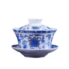 Jingdezhen Ceramic Antique Blue and White Kung Fu Tea Set Three Big Talent Cover Bowl White Porcelain Factory Direct Tea Cup Set