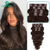 Extensies 10st/160g donkerbruin golvend clip-in haarextensions drievoudige inslag body wave remy clip-in echt menselijk haar extensions volledige hoofdclips