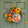 Dekorativa blommor Träskyltdekoration Thanksgiving Sunflower Autumn Color Pumpkinwreath Simulation Plant Door Hanging Artificial