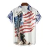New Mens Casual Shirt 3D Digital Print American Flag Independence Day {Catégorie}