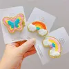 10pcs/lot autumn and Winter Childrens Hair Clip Rainfow Butterfly Plush Duckbill Clip Kids Headwear Hairアクセサリー240325