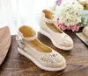 Casual Shoes Chinese Style High Heels Single Spring Embroidered Cloth Retro Disc Buckle Shallow Mouth Women's