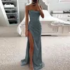 Sexy Shing taille haute tunique longue robe de soirée femmes printemps Slash cou haute fente robe Maxi été sans manches Boho bretelles robe 240318