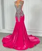 Роскошное темно-розовое платье русалки со стразами для выпускного вечера для черных девочек, элегантное длинное бархатное вечернее платье с кристаллами и бисером, вечерние платья для дня рождения Robe De Soiree