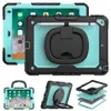 Per iPad Air2 9.7 pollici Pro 9.7 Custodia con impugnatura pieghevole Cavalletto girevole a 360° Cover ibrida resistente Silcione Custodia antiurto per bambini + Tracolla + Pellicola PET per schermo