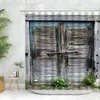 Shower Curtains Vintage Old Door Window Curtain Set Retro Stone Wall Barn Farmhouse Home Decor Bathroom Hooks Polyester Fabric