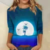 Women's T Shirts 3/4 ärm för kvinnor söta toppar grafiska tees blusar avslappnad plusstorlek grundläggande pullover topp modeblus 2024