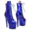 Танцевальная обувь Leecabe; ботинки для танцев на шесте на каблуке 7 дюймов/17 см с яркими блестящими ботинками на высоком каблуке и платформе с закрытым носком
