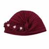 Ropa étnica Mujeres Flor Musulmana Chemo Cap Hijab Turban Strech Headwrap Bufanda Pérdida de cabello Sombrero Bonnet Cáncer Turbante Gorros Cubierta