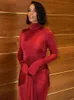 Articat High Neck Long Sleeve Bodycon Dress for Women Tight Elastic Pet Maxi Autumn 2023 Party Club Vestidos 240323