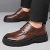 Casual Shoes Leather Men Lace Up High Sole Platform Business Office Black Fashion Dress Formal Wedding Party Oxfords