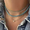 Pendentif Colliers En gros de haute qualité Turquoises femmes fille Simple classique 3mm bleu pierre Tennis bracelets porte-bonheur colliers mode Punk bijoux Q240402