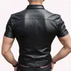 T-shirts pour hommes T-shirts à manches courtes en faux cuir T-shirts sexy stretch Slim Bodycon Tees Tops Homme PU Business Hip Hop Gay Nightclub Party Wear